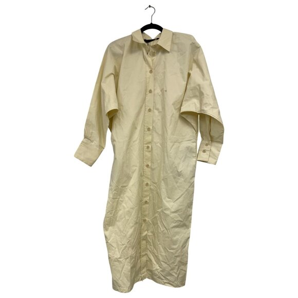 Zara Womens Poplin Shirt Dress Medium M Light Yellow Button Front 2946/479 NWT - Picture 3 of 16